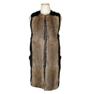 Sonia Rykiel Black Brown Rabbit Fur Block Zip Vest